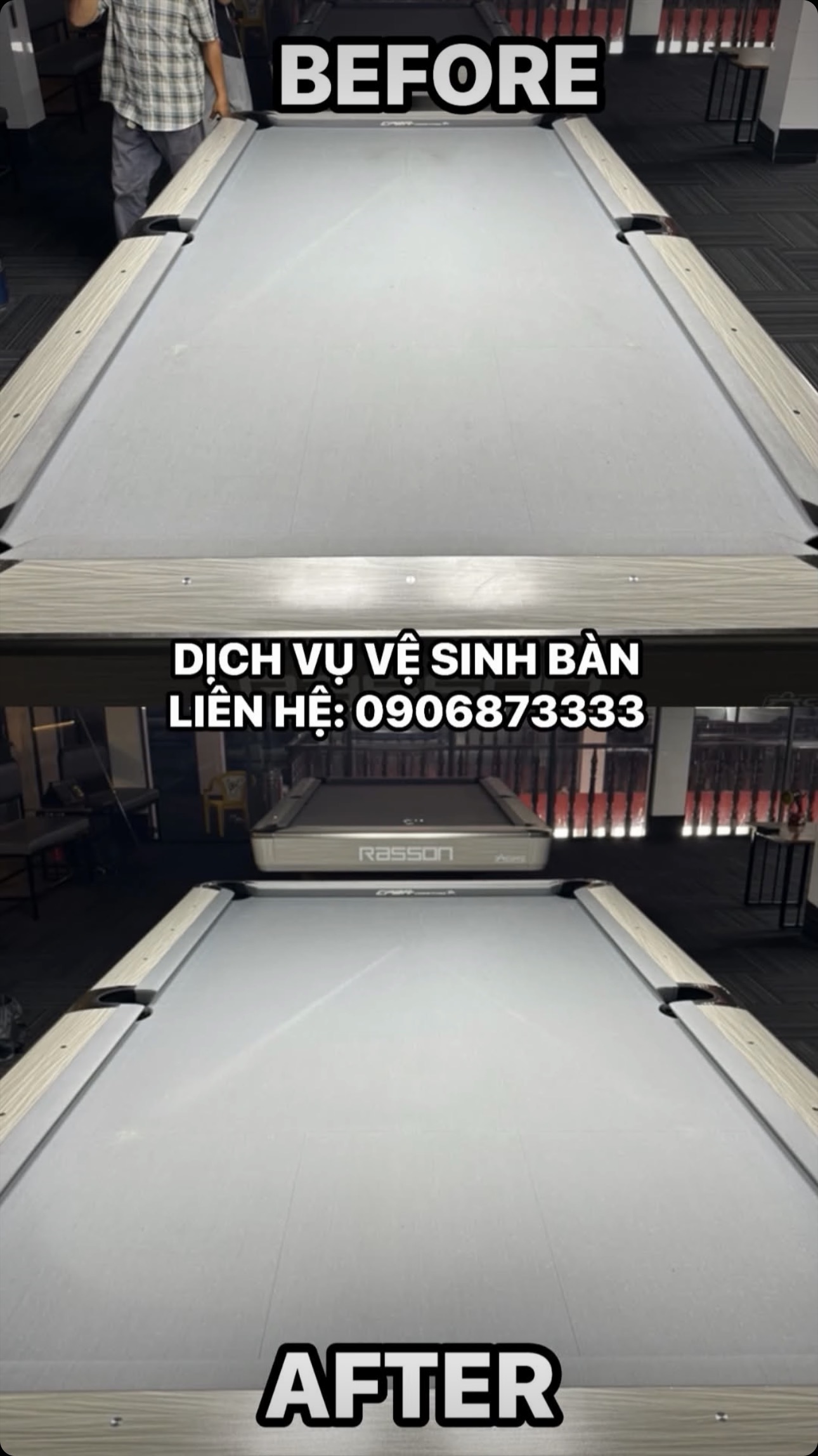 Hình ảnh trước và sau khi vệ sinh bàn bida